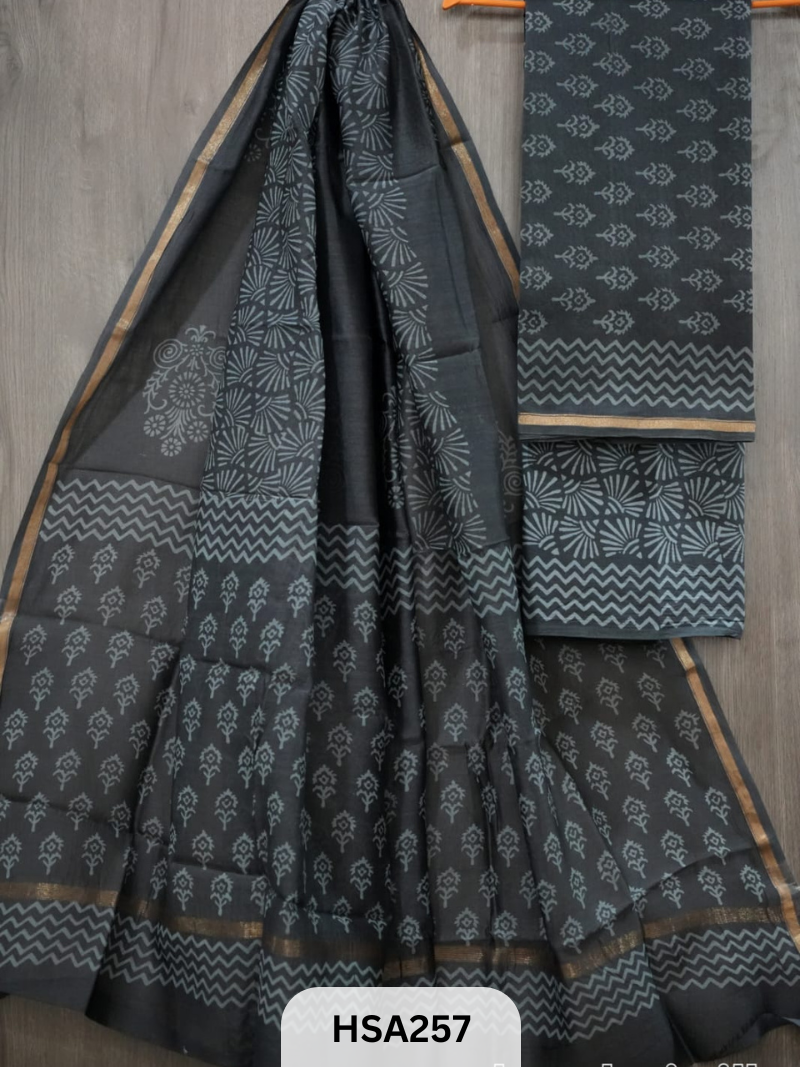 CHANDERI SILK  HAND BLOCK PRINTED SUIT | 3 PCS