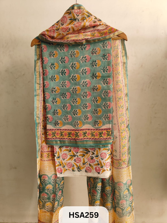 CHANDERI SILK  HAND BLOCK PRINTED SUIT | 3 PCS