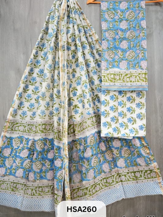 CHANDERI SILK  HAND BLOCK PRINTED SUIT | 3 PCS