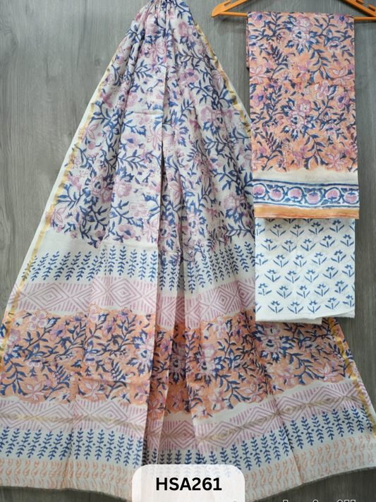 CHANDERI SILK  HAND BLOCK PRINTED SUIT | 3 PCS