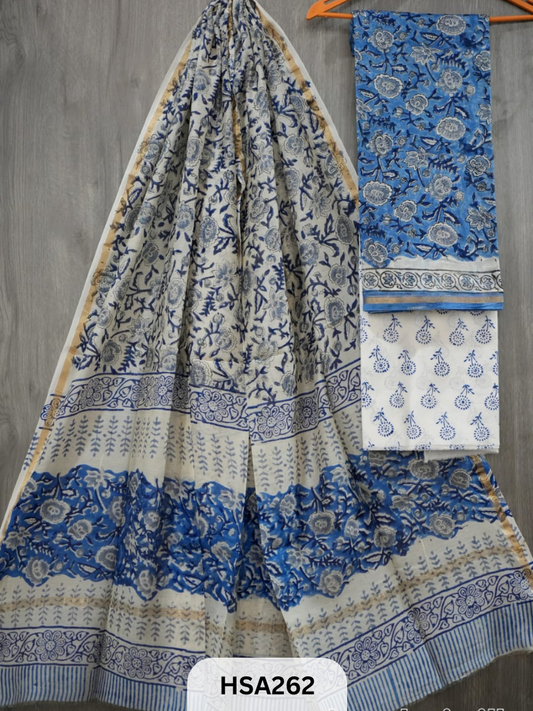 CHANDERI SILK  HAND BLOCK PRINTED SUIT | 3 PCS