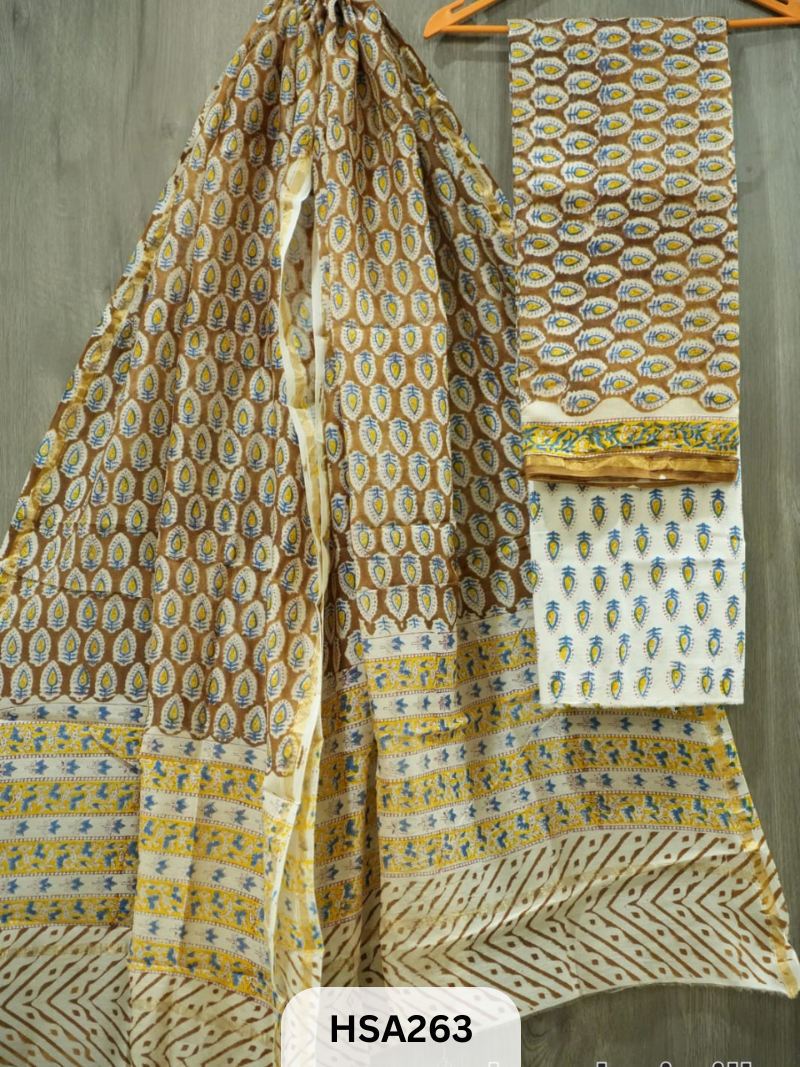 CHANDERI SILK  HAND BLOCK PRINTED SUIT | 3 PCS