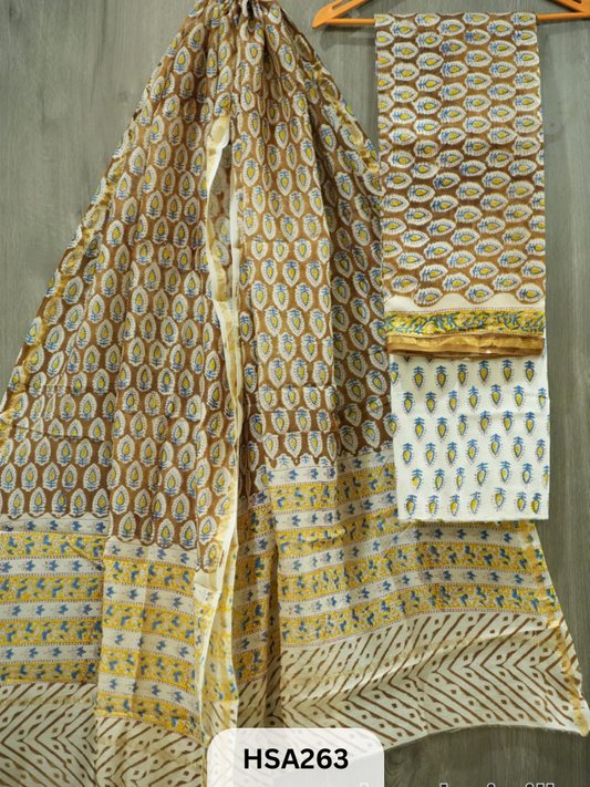 CHANDERI SILK  HAND BLOCK PRINTED SUIT | 3 PCS