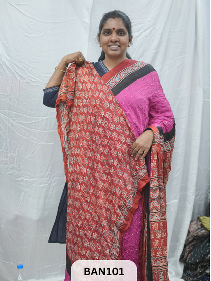 BANDHANI WITH AJRAKH SEMI GAJI SAREE