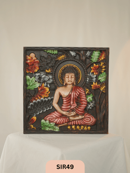 WOODEN BUDDHA WALL FRAME - Height 12" INCH, WIDTH 12"INCH