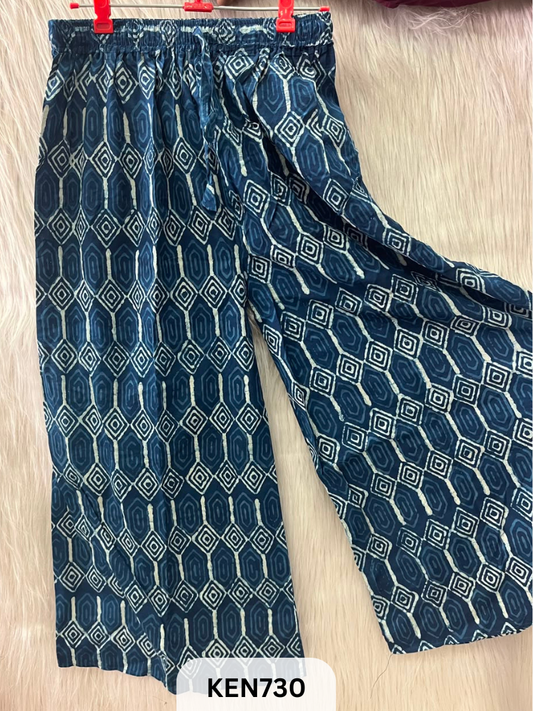 INDIGO COTTON PALAZO PANT FREESIZE-(22TO40INCH)
