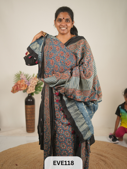 TUSSAR CHANDERI WITH GHARCHOLA - NATURAL AJRAKH HANDBLOCK