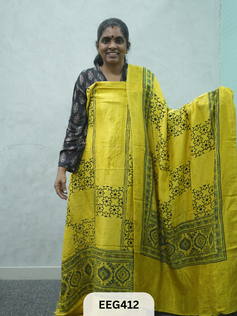 AJRAKH DOLA SILK 2 PCS-UNSTITCHED ( TOP 3.5MTR AND DUPPATA 2.25MTR ) - IMMEDIEATE DISPATCH
