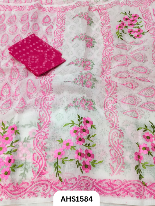 Kota Cotton Embroidery + Printed Saree