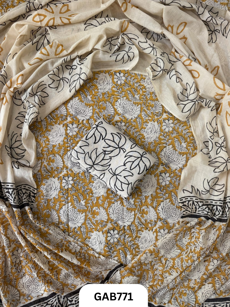 Handblock Cotton Suits With Mulmul Cotton Dupatta | Top 2.5 Mtr Dupatta 2.5 Mtr