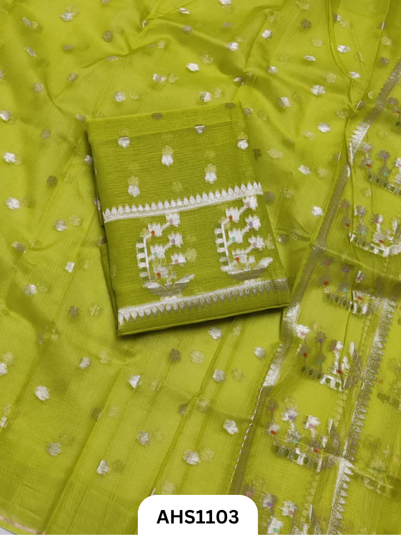Pure Silk Kota Weaving Two Piece Dress Material  Heavy Weaving Dupatta & Kurta