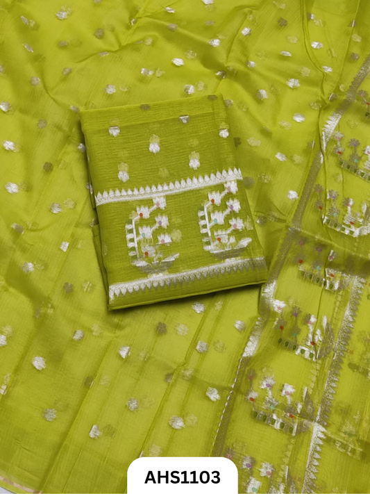 Pure Silk Kota Weaving Two Piece Dress Material  Heavy Weaving Dupatta & Kurta
