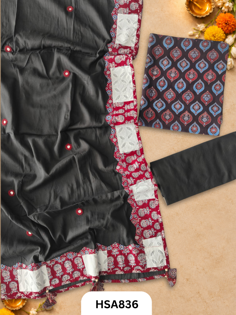 Ajrahk Print With Patch Work And Mirror Work Dupatta
