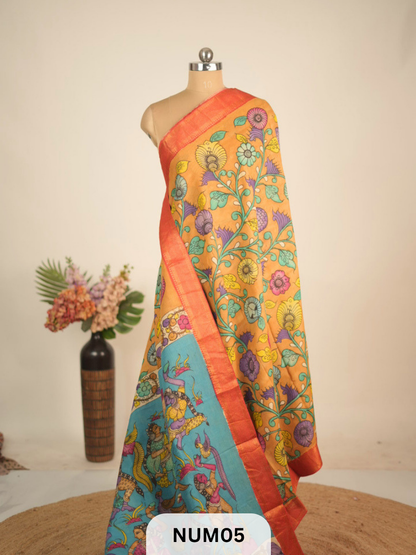 CHENNURI SILK SAREE WITH SRI KALAHASTI PEN KALAMKARI ART WORK