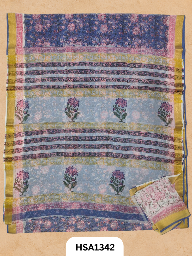 Chiffon Zari Border Saree - Hand Brush Painted