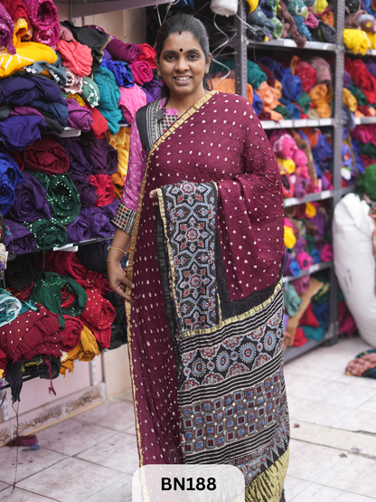 AJRAKH BANDHEJ WITH SKIRT BORDER SAREES | MODAL GAJI FABRIC