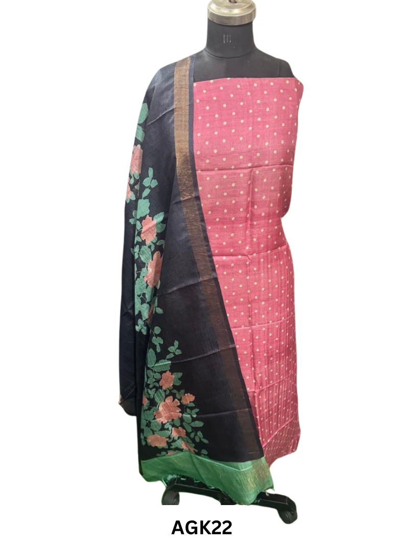 Silk Mark Certified Tussar Salwar Set with Hand Block Print