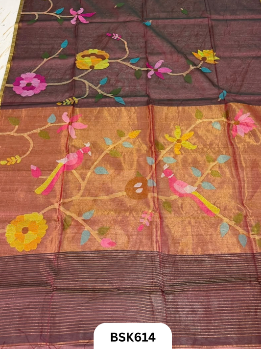 Handloom Pure Muslin Jamdhani With Hand Needle Work Saree