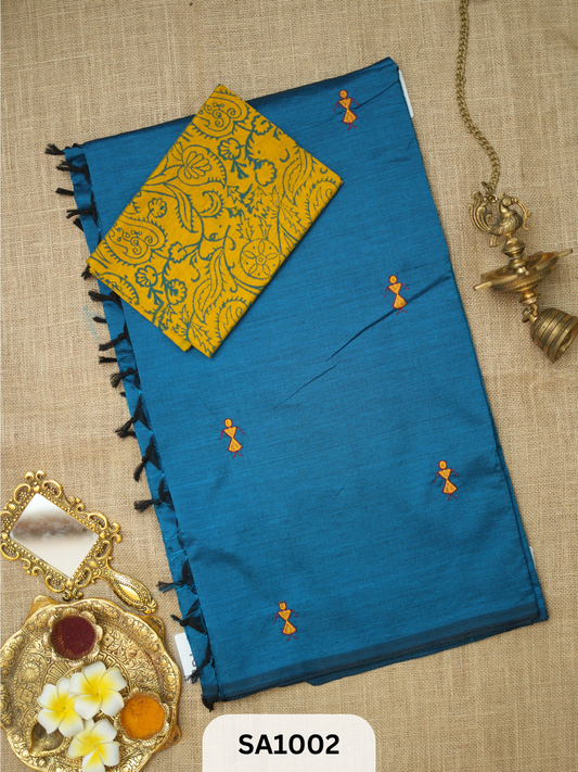 SILK COTTON EMBROIDERY HANDBLOCK SAREE