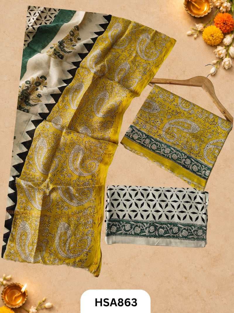 HandBlock Printed Chanderi Silk Cotton Suits -Top 2.5M Duptta 2.5M