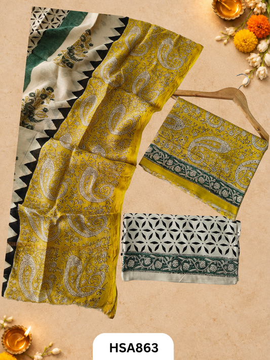 HandBlock Printed Chanderi Silk Cotton Suits -Top 2.5M Duptta 2.5M