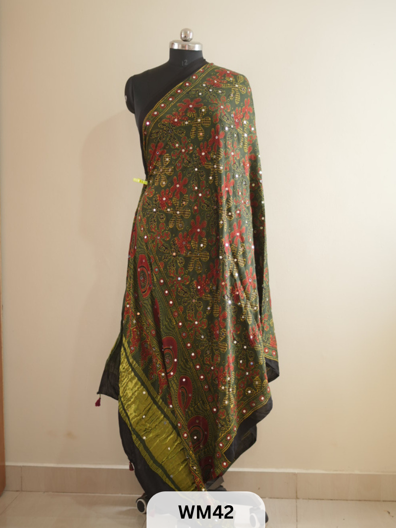 MODAL SILK WITH GLUED MIRROR LAGDI PATTA DUPPATTA