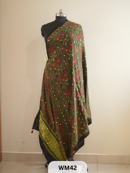 MODAL SILK WITH GLUED MIRROR LAGDI PATTA DUPPATTA