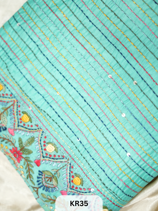 DUPION SILK WITH PURE HAND KANTHA HEAVY