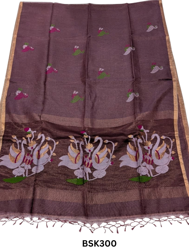 Handloom Pure Linen Silk Jamdhani Weave Saree
