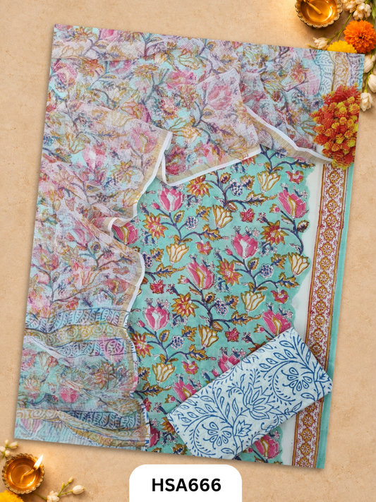 Handblock Printed Kota Doriya Dupatta With Cotton Suits Top 2.5mtr Dupatta 2.5mtr