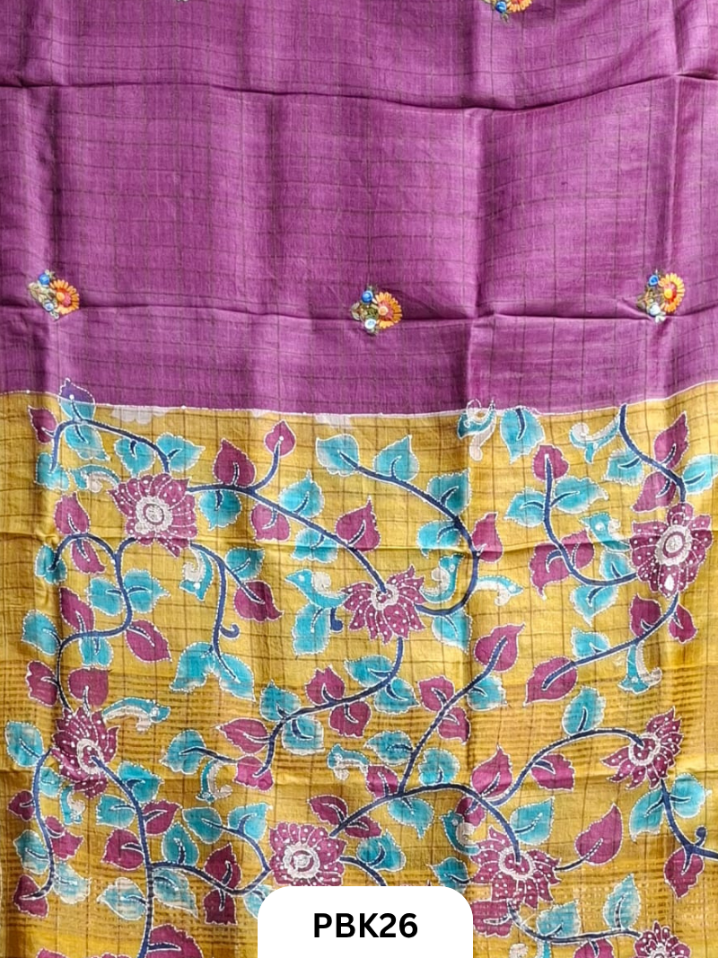 Pure Tussar Silk Saree with Heavy Embroidery & Bullion Stitch