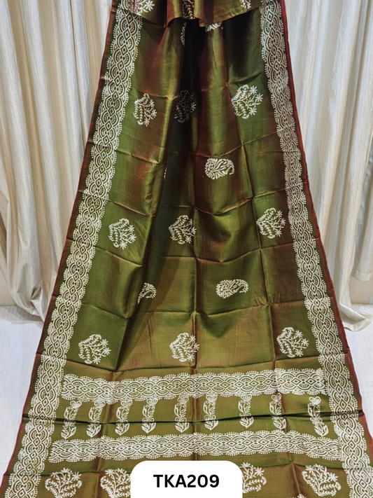 Bishnupuri Katan Silk Block Print Saree