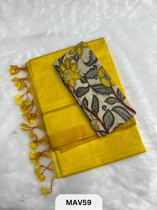 MANGALAGIRI PATTU SAREE WITH KALAMKARI BLOUSE (1 METER)