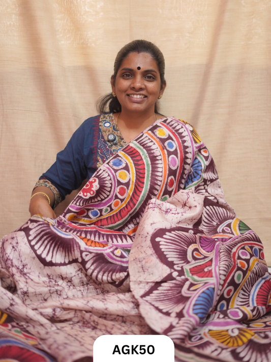 Premium Murshidabad 3-Ply Silk Hand Batik Saree – Silk Mark Certified