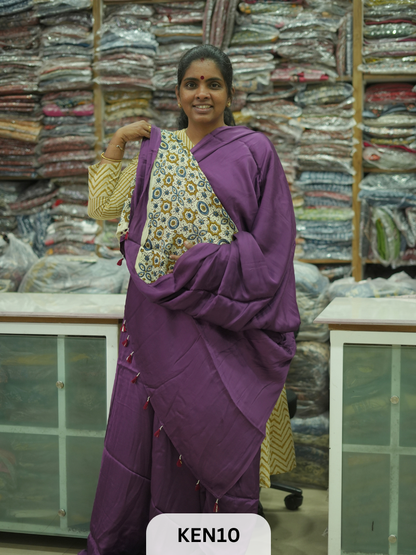 PLAIN MODAL SAREE WITH AJRAKH PRINT BLOUSE