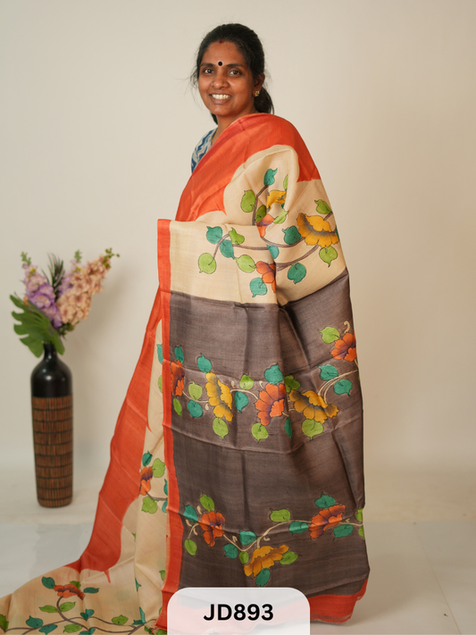 PURE TUSSAR WITHOUT BORDER - MURSHIDABAD HANDPAINTED