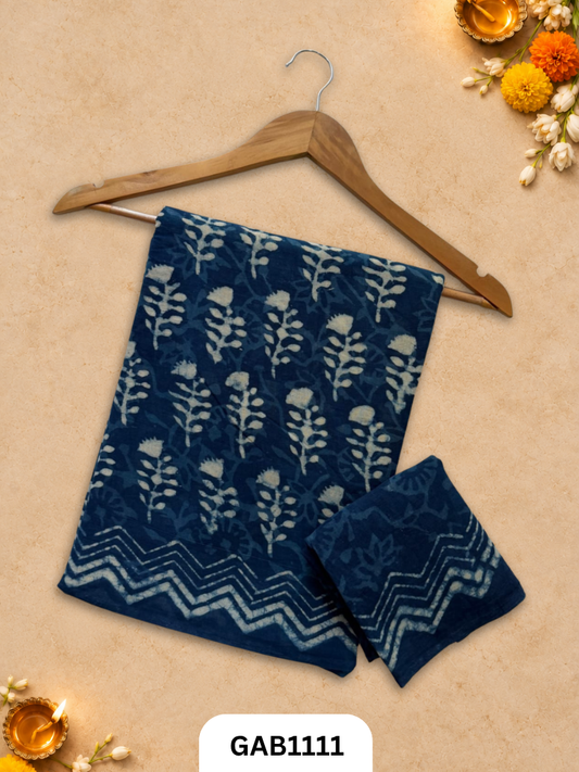 Bagru Handblock Print Mulmul Cotton Saree With Blouse