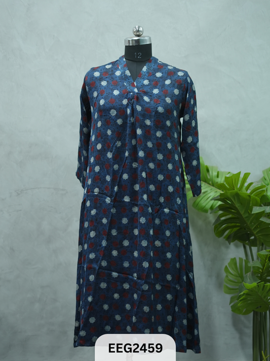 MODAL AJRAKH PRINT KURTI WITH PLEATS