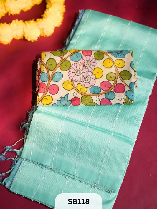 MANGALAGIRI HANDLOOM JUTE SILK + 1MTR KALAMKARI BLOUSE