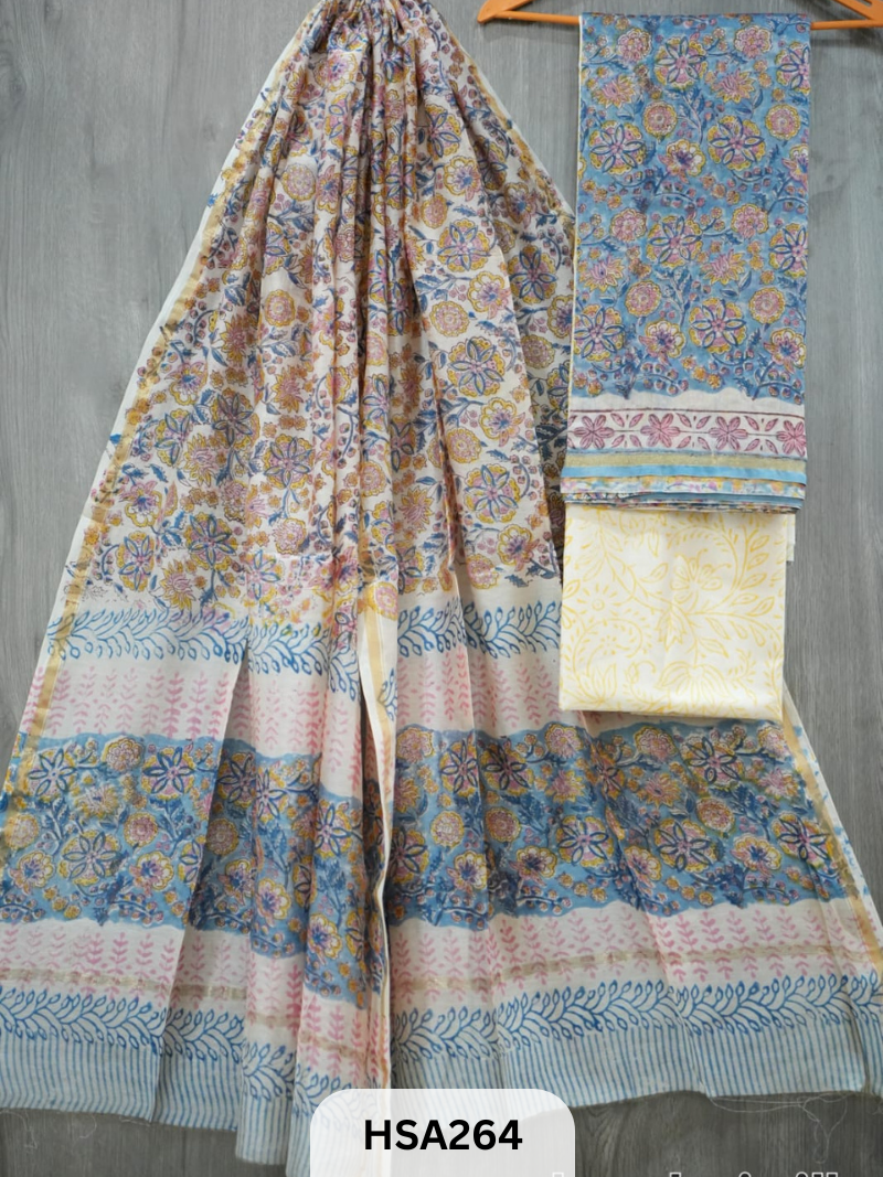 CHANDERI SILK  HAND BLOCK PRINTED SUIT | 3 PCS