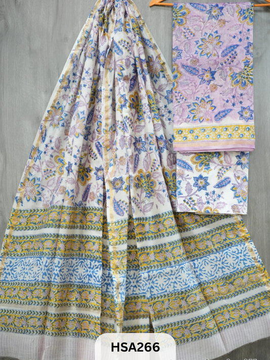 CHANDERI SILK  HAND BLOCK PRINTED SUIT | 3 PCS