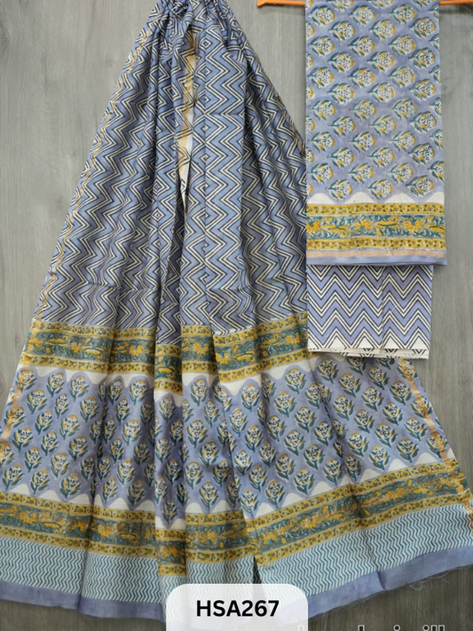 CHANDERI SILK  HAND BLOCK PRINTED SUIT | 3 PCS