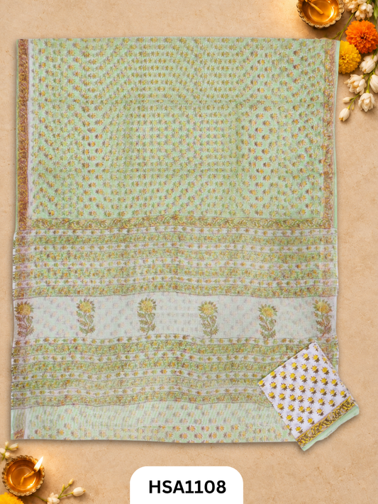Hand Block Printed Traditional Designs & Multi Colour Combinations Kota Doria Sarees