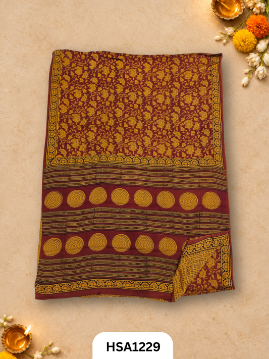 Hand Block Print Ajarkh Vanaspati Modal Silk Saree with blouse