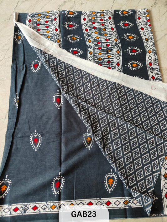 BAGRU PRINT COTTON MULMUL SAREES WITH BLOUSE-SAREE 5.5M +BLOUSE 1M