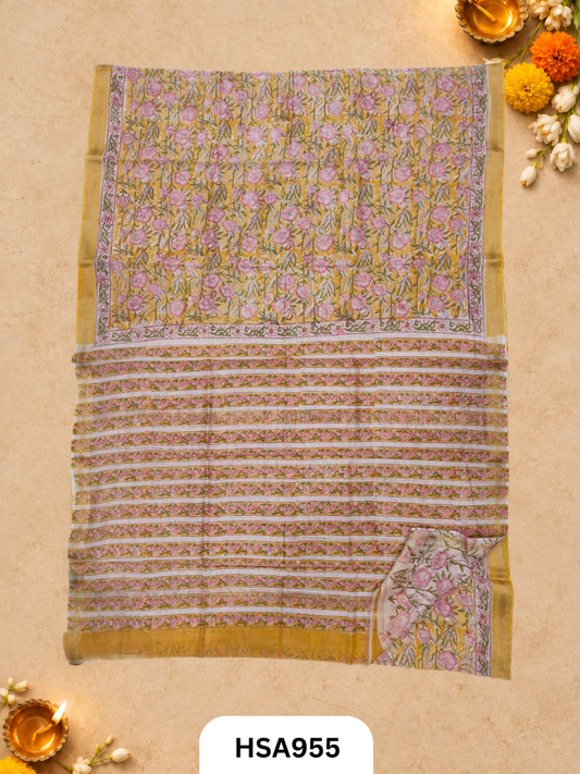 Pure Maheswari Silk Cotton - Handblock Print Saree With Blouse