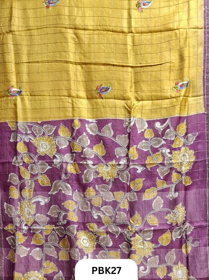 Pure Tussar Silk Saree with Heavy Embroidery & Bullion Stitch