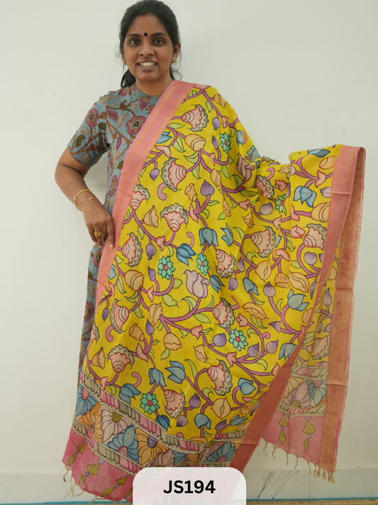 PEN KALAMKARI CHENNURI SILK DUPATTA