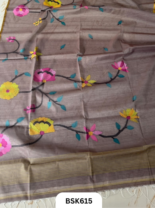 Handloom Pure Muslin Jamdhani With Hand Needle Work Saree