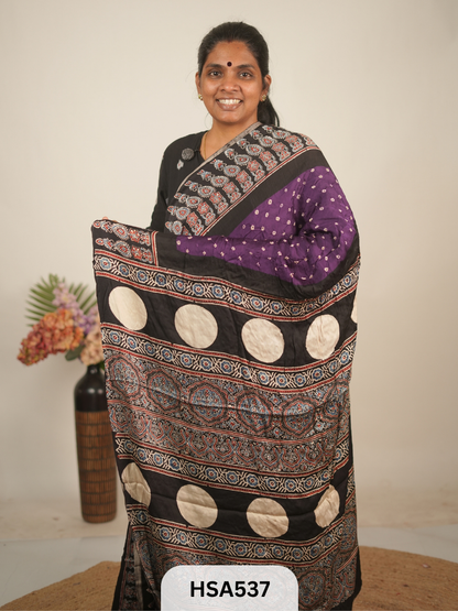 MODAL AJRAKH WITH BANDHINI SAREE